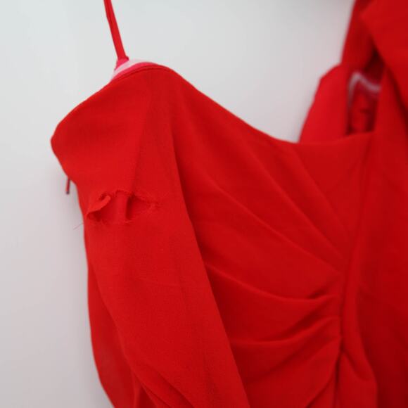 Badgley Mischka Poppy Red Georgette Gown Size 4 - Picture 10 of 10